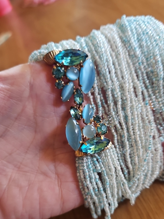 Source Unknown Jewelry - Vintage 60's Blue Torsade Glass & Jeweled Necklace Jeweled Clasp for Earrings